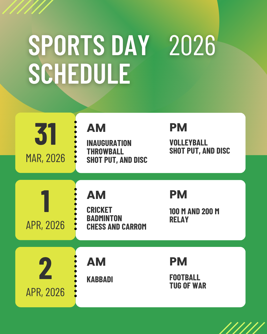 Prathisparda - 2026; Annual Sports Fest - Event List