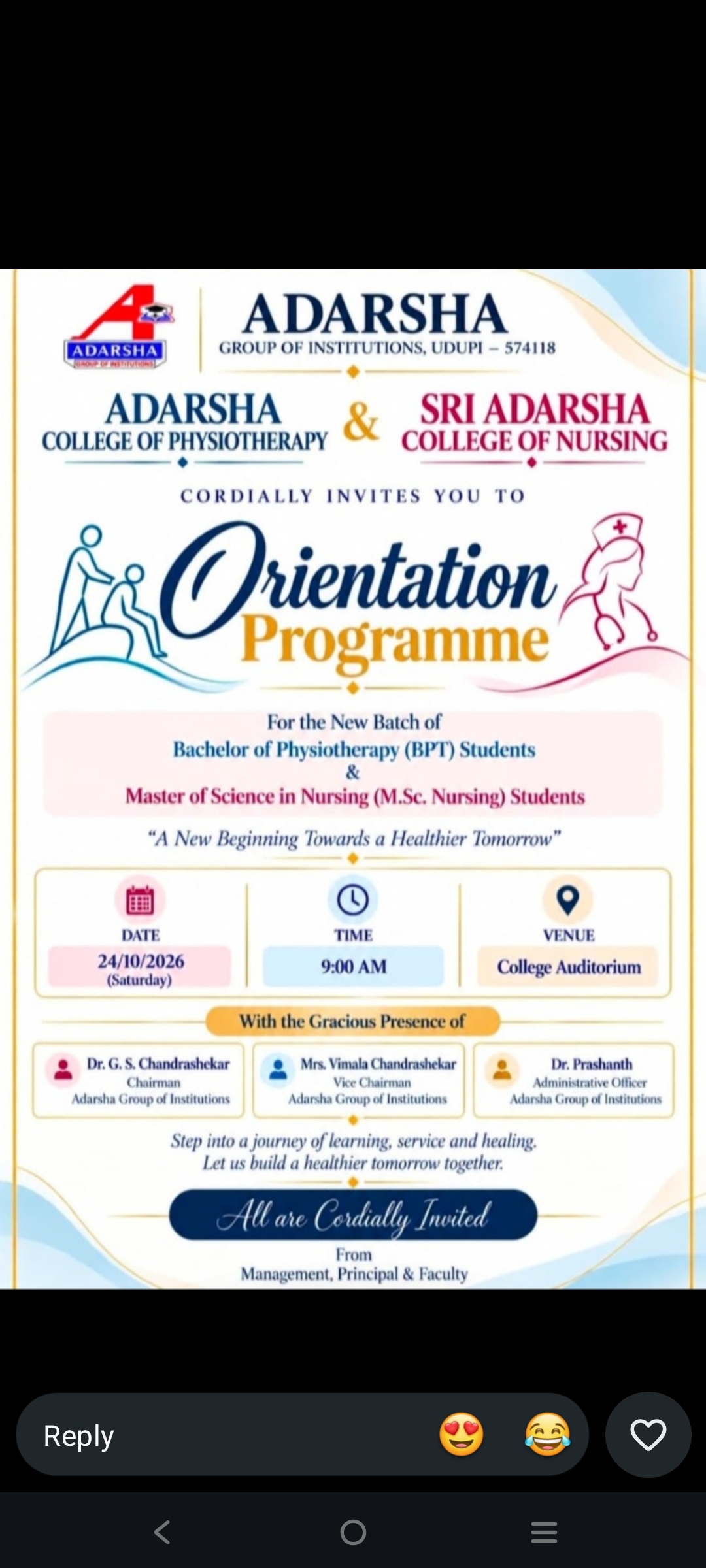 Orientation program for physiotherapy and M.Sc nursing students 